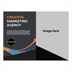 Fototapeta premium Creative marketing agency brochure mockup on dark background.