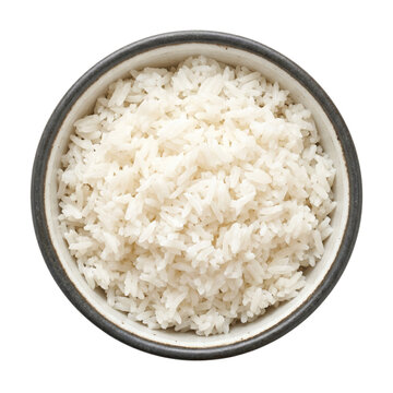 Bowl of steamed white rice top view