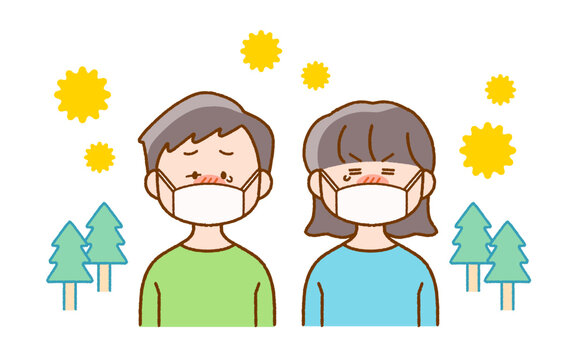 花粉症でマスク姿の子どものイラスト｜スギ花粉・ぐずぐず