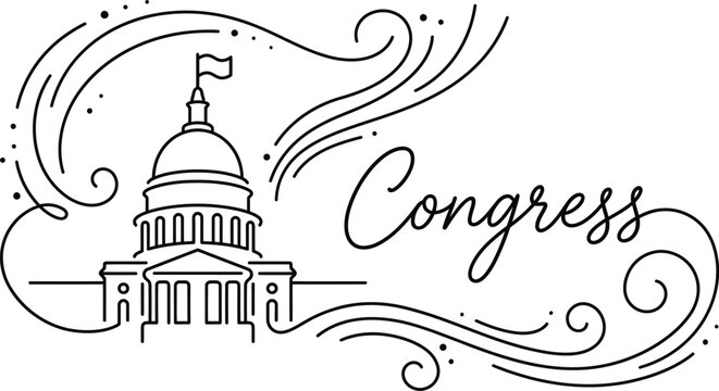United States Capitol building illustration with Congress text for government and politics