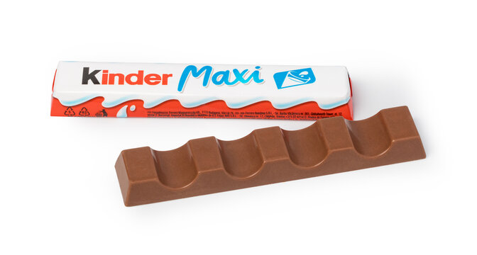 Kinder maxi chocolate bar unwrapped snack on white