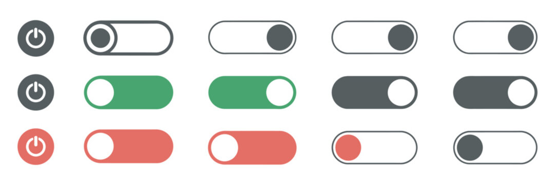On and off toggle switch buttons vector illustration featuring modern material design UI elements in clean minimal style for apps, websites, and digital interfaces