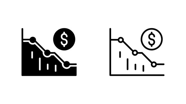Falling line graph icon with dollar sign decrease statistics business analysis negative performance