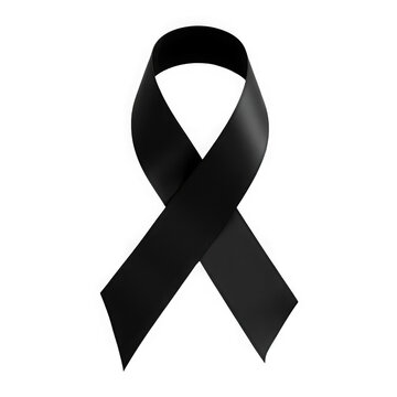 Black awareness ribbon isolated on transparent background, graphic element for mourning, remembrance, melanoma, skin cancer, or anti-bullying campaigns in PNG format