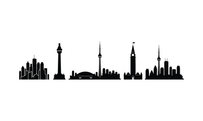 Naklejka premium Set of canadian cityscape silhouette vector illustration line art collection.