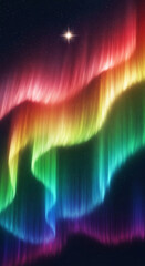 Naklejka premium Vibrant colorful aurora borealis under starry sky with bright star, showcasing the beauty of nature and celestial wonder, representing hope and magic