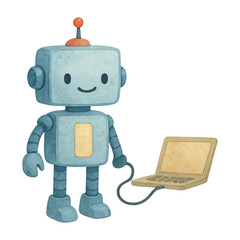 Naklejka premium PNG Cute robot holding laptop