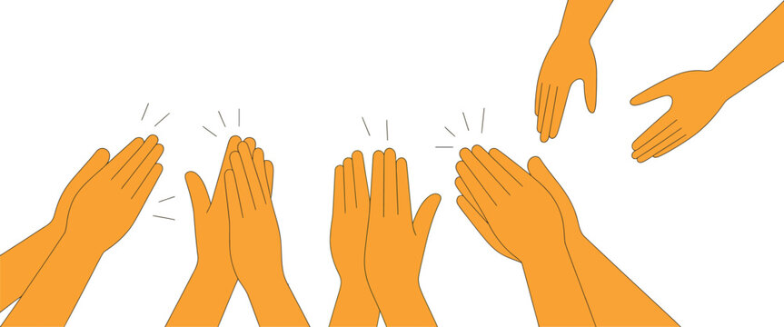 Illustrated depiction of hands clapping vector set featuring various enthusiastic gestures, applause poses, celebration, appreciation, and support symbols in expressive modern illustration style.
