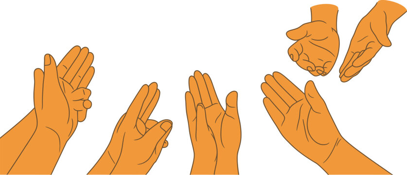 Illustrated depiction of hands clapping vector set featuring various enthusiastic gestures, applause poses, celebration, appreciation, and support symbols in expressive modern illustration style.