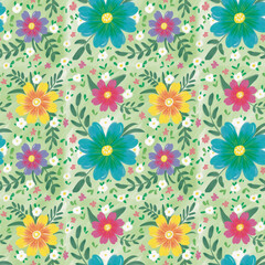 Obraz premium Seamless summer flower and leaf pattern 