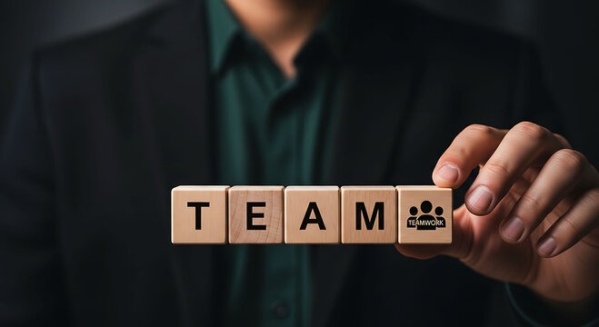 Teamwork concept with wooden blocks team word and business collaboration strategy
