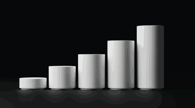 Set of five white cylindrical pedestals of increasing height