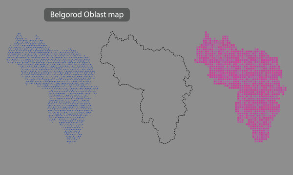 Belgorod oblast map with blue and purple pixel patterns on gray background