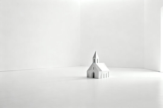 Low poly white chapel building model with minimalist modern architecture
