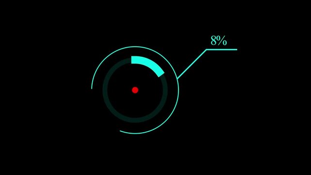 15 percent circular loading progress on black background 4k video.