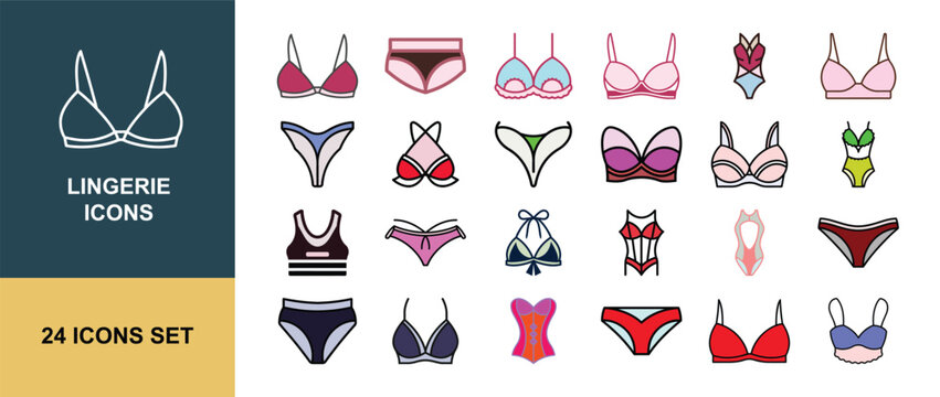 Fashion lingerie bra and panties icon pack colorful underwear vector collection isolated design