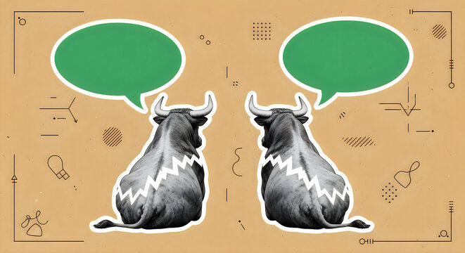 Template sketch image composite artwork collage of psychedelic two cow animal horns wildlife quote sticker dialog note speech talk