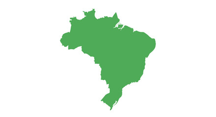 Fototapeta premium A solid green silhouette depicts the geographical shape of the country of Brazil on a white background