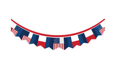 Obraz premium Patriotic bunting banner with american flag pattern, hanging decoration for independence day, memorial day or fourth of july celebration