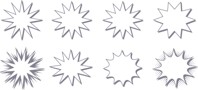 Explosion burst icons, starburst graphics, vector set, dynamic effects