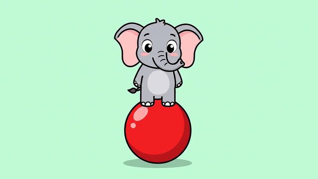 Cute Cartoon Elephant Balancing on a Red Ball.