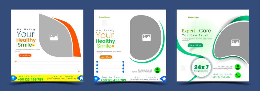 Creative Health Care Social Media Ad Templates Set