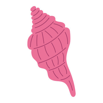 A minimalist vector illustration of a pink seashell on a white background. This graphic element is perfect for summer promotional materials, web design, travel brochures, and icons. 