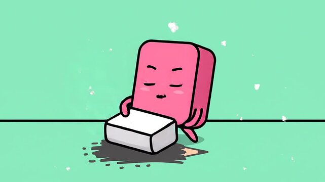 Cute Pink Eraser Character with Different Emotions and Actions.