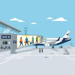 Obraz premium Airport Gate Scene Airplane At Gate 42