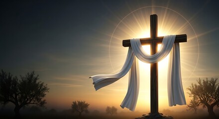 Cross with white cloth.