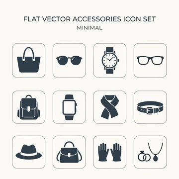 Flat Vector Accessories Icon Set With Handbag