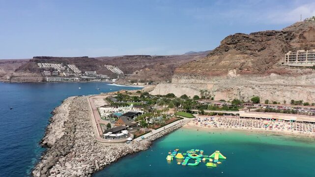 Amadores beach (Spanish: Playa del Amadores) near famous holiday resort Puerto Rico de Gran Canaria on Gran Canaria island, Spain. Playa de Amadores beach near Puerto Rico town, Canary Islands. Spain