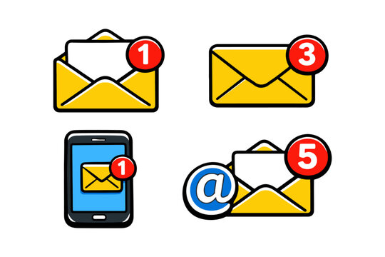 Yellow email notifications on various digital platforms.
