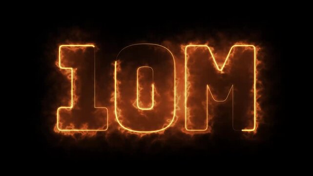 &ldquo;10M / Ten Million&rdquo; neon text animation with glowing light and shimmering haze effect on dark background.