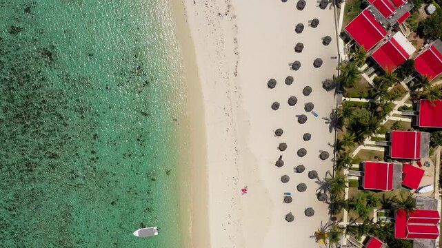 Tropical beach scenery, vacation in paradise island Mauritius. Dream exotic island, tropical paradise. Best beaches of Mauritius island, luxury resorts of Mauritius, Indian Ocean, Africa.