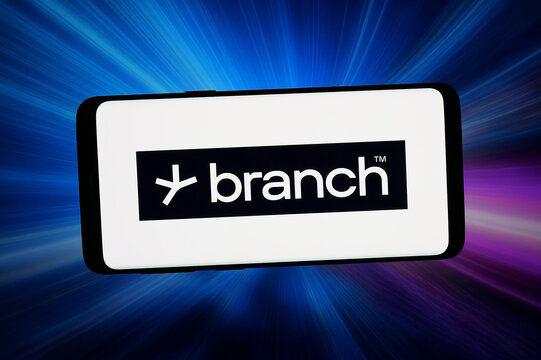Stuttgart, Germany - 04-13-2026: In this photo illustration, the logo of US company Branch Metrics Inc. (Branch.io) is displayed on a smartphone in front of abstract background on computer screen.