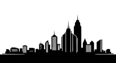 Obraz premium A black silhouette vector illustration of the New York and Chicago city skyline cityscape featuring urban skyscrapers and landmark towers at sunset