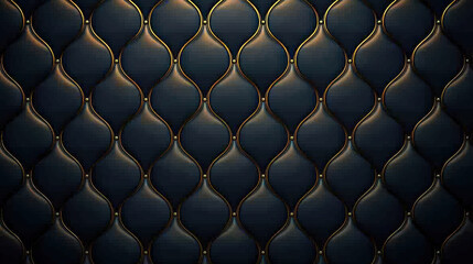 Fototapeta premium A luxurious dark blue quilted leather pattern with gold accents creates a sophisticated and elegant backdrop, perfect for upscale design projects and more!