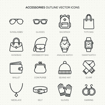 Accessories Outline Vector Icons With Sunglasses With Backpack
