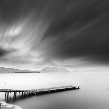 Missolonghi Lagoon 021 - A long exposure, minimal image Lake view with pier in Mesolongi lagoon
