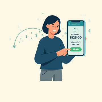 Woman Sending Money Young Woman With Phone