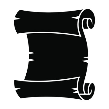 A stark black scroll design with ornate flourishes and a dramatic flowing silhouette