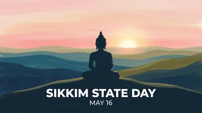 Sikkim landmark with mountain for Sikkim State Day May 16 vector poster