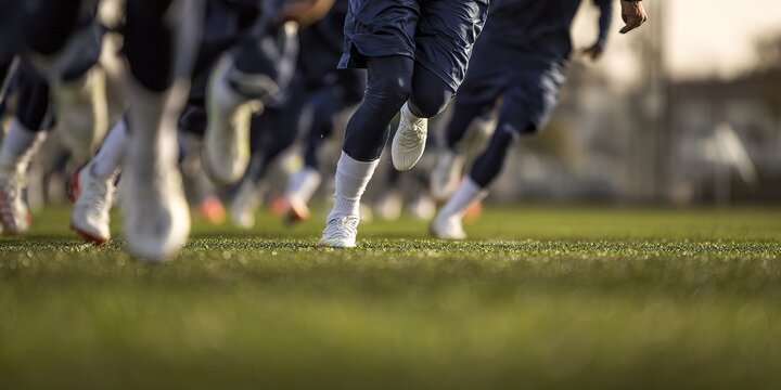 Soccer Team Training Action Close-Up Field Location Dynamic Coordination Content Outdoor Environment Ground-Level Viewpoint Teamwork Concept for Enhanced Performance