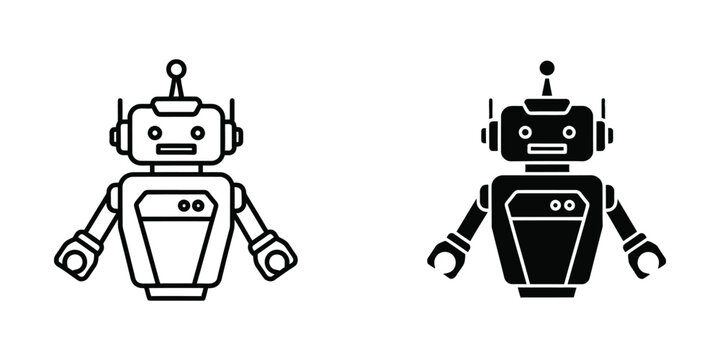 Contrasting robot designs in monochrome illustration style