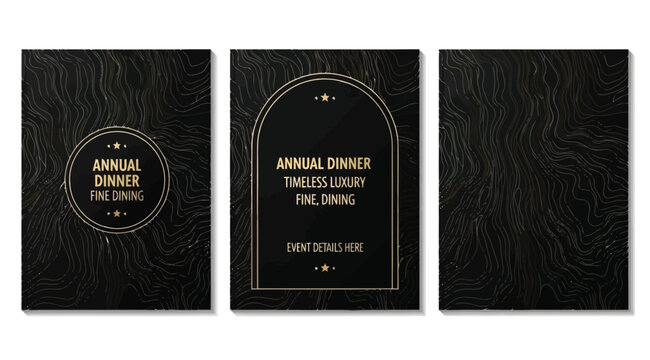 Set of luxury annual dinner invitation card templates with gold line art