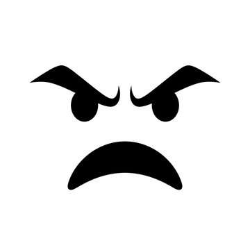 A frowning face with angry eyebrows and a sad expression