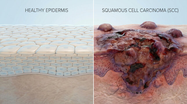 3D Medical Comparison of Healthy Epidermis and Squamous Cell Carcinoma Skin Cancer