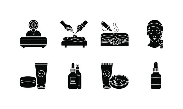 Skincare treatments and beauty products flat icons