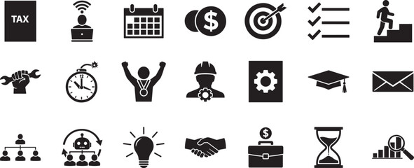 Obraz premium Work icon set for office income productivity business finance vector EPS illustration download file